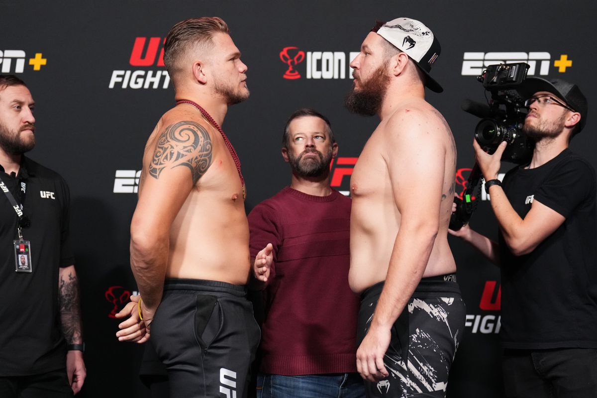 Chase Sherman and Josh Parisian face-off at the UFC Vegas 64 weigh-ins.