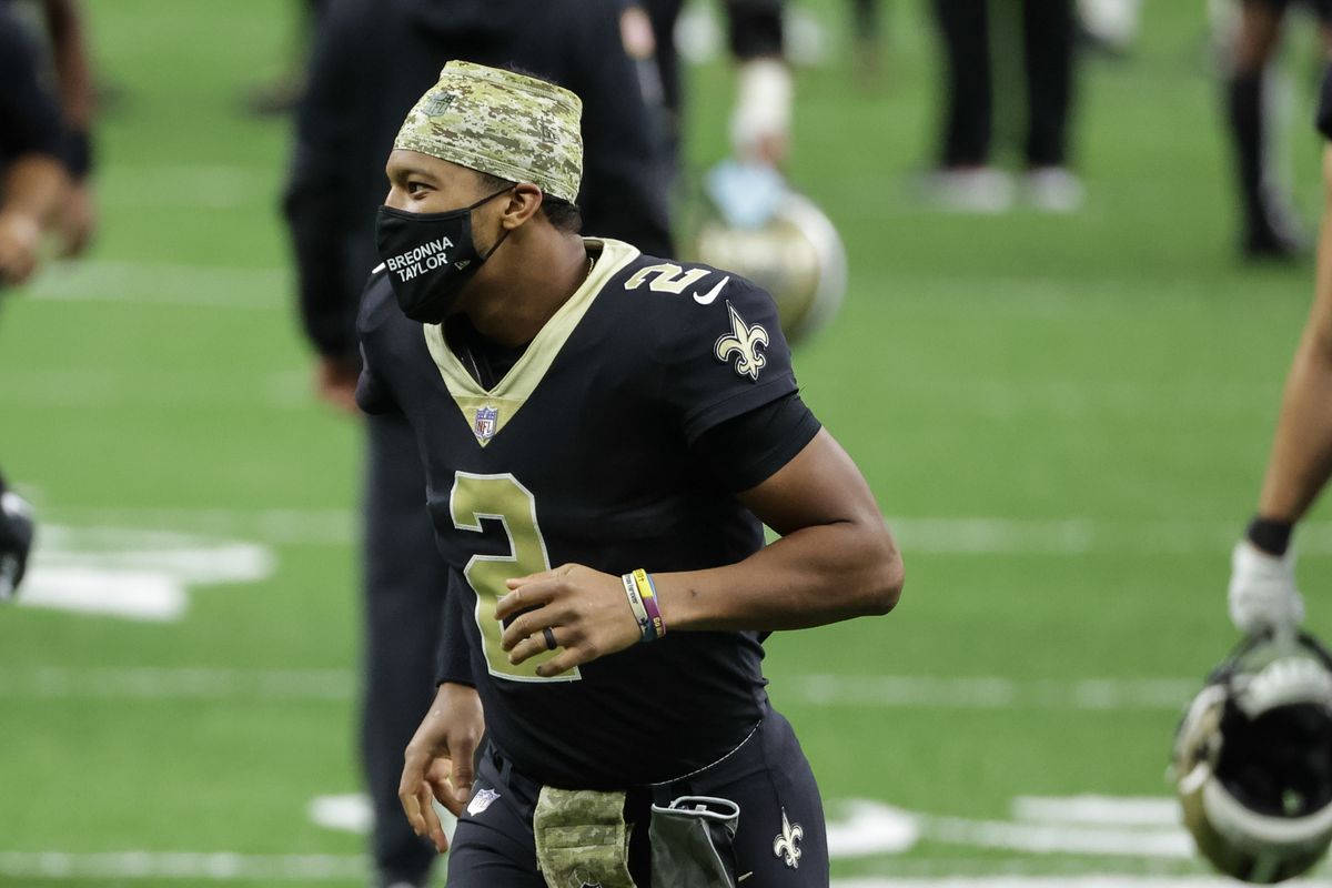 New Orleans Saints quarterback Jameis Winston (2) following a win against the Atlanta Falcons during the second half at the Mercedes-Benz Superdome.