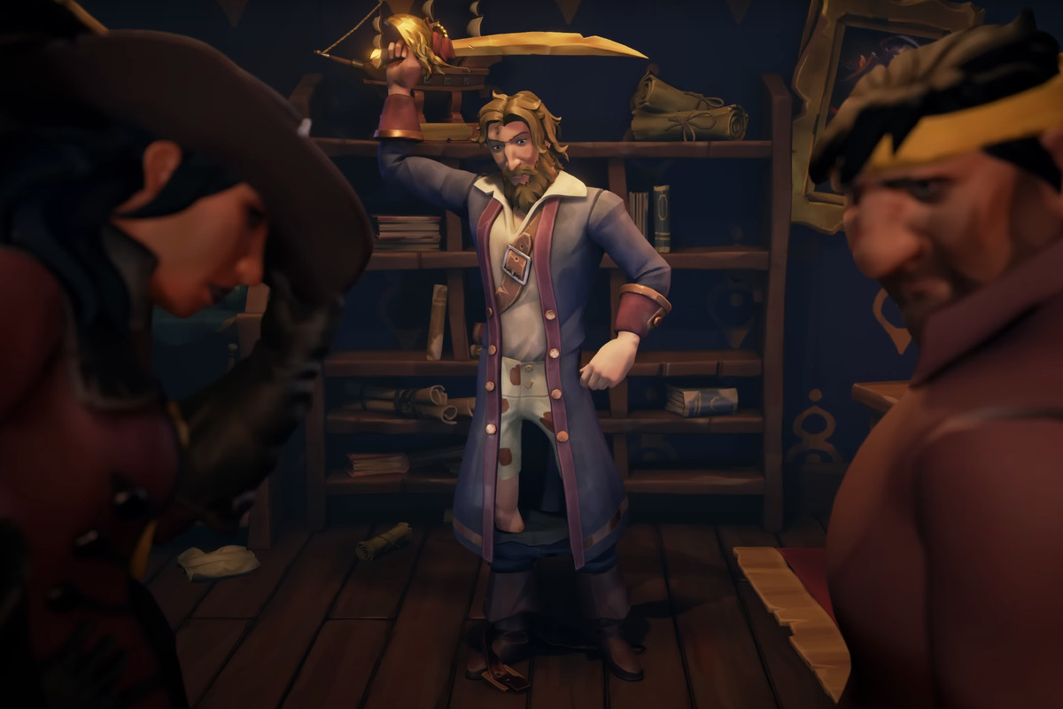 A screenshot of the Legend of Monkey Island DLC, featuring Guybrush Threepwood caught with his pants down