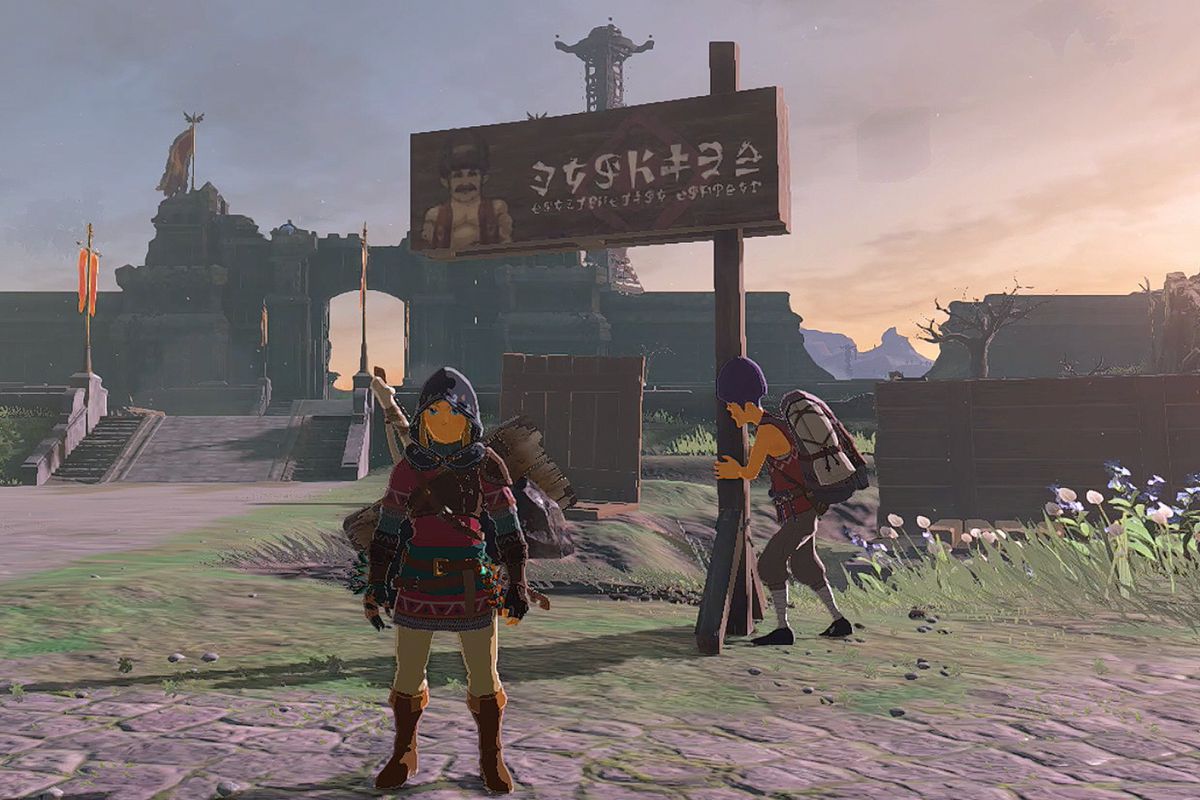 Link stands in front of one of Addison’s Hudson Construction puzzles in Zelda Tears of the Kingdom.