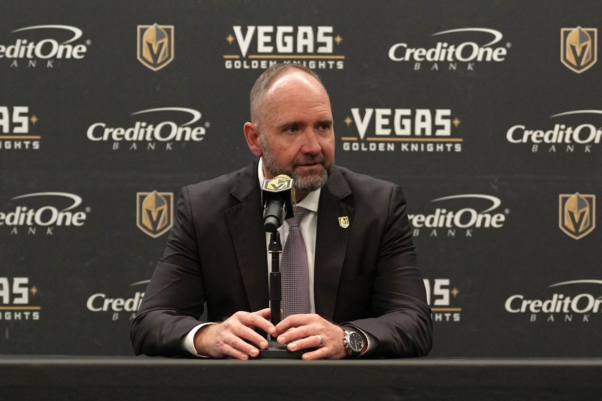Vegas Golden Knights head coach Pete DeBoer speaks with the media after a victory over the Washington Capitals at T-Mobile Arena on April 20, 2022 in Las Vegas, Nevada.