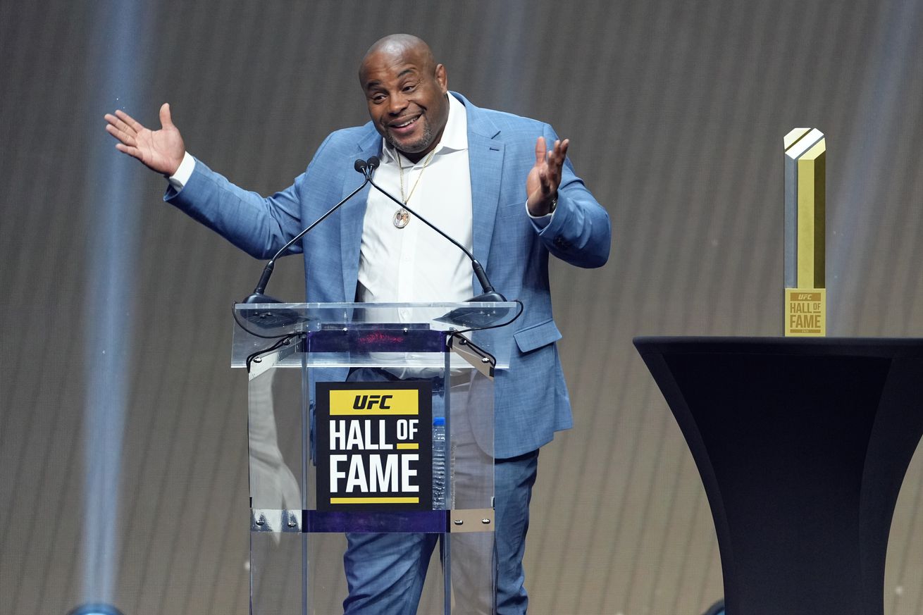Former UFC double-champ Daniel Cormier during his Hall of Fame induction in June. 