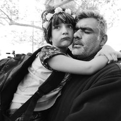 Yousif Altimimi holds his daughter Retaj after fleeing their apartment in Salt Lake City on Thursday, May 5, 2016. Unified Fire fought fire in two buildings at the Monaco Apartments.