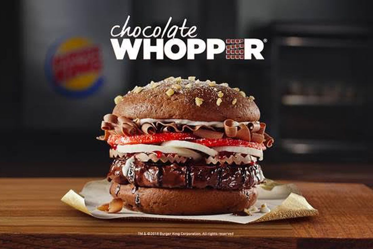 An image of Burger King’s fake chocolate whopper