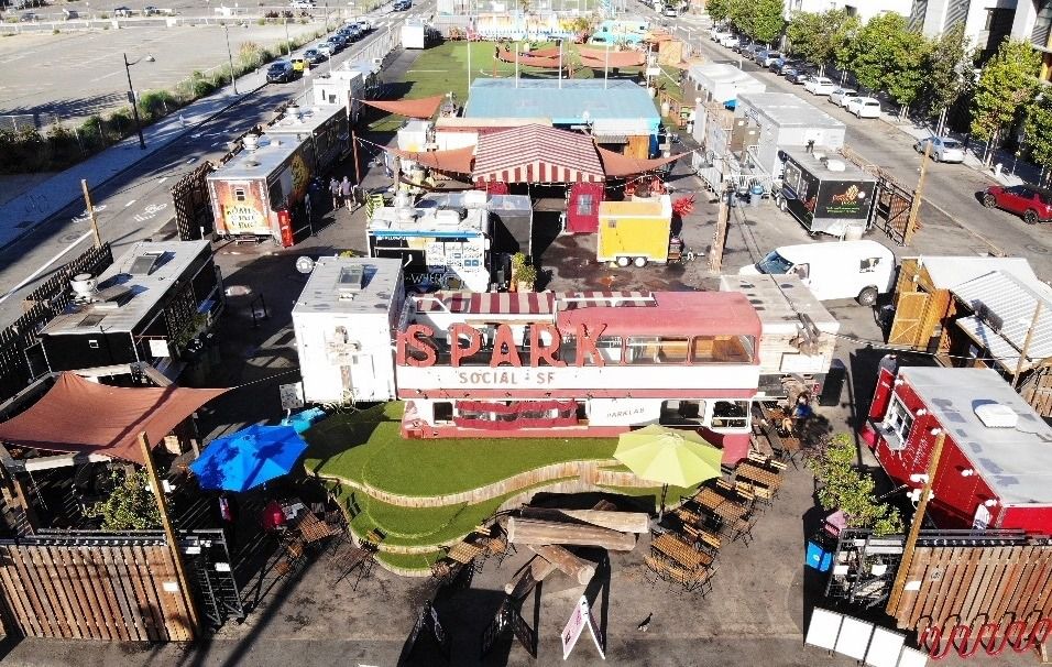 Aerial view of Spark Social park