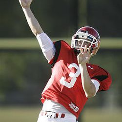 University of Utah quarterback Jordan Wynn practices on campus in Salt Lake City Tuesday.