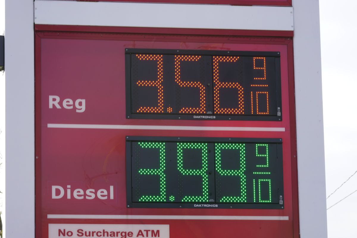 Gasoline prices are displayed at a station in Philadelphia.