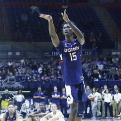 The UConn Huskies men’s and women’s basketball teams take part in First Night at Gampel Pavilion in Storrs, CT on October 12, 2018.