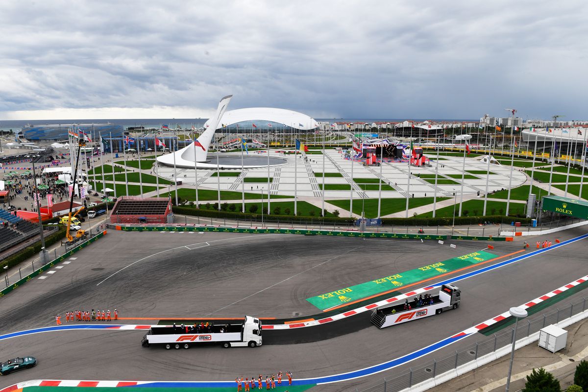 A general view of the drivers parade before the F1 Grand Prix of Russia at Sochi Autodrom on September 26, 2021 in Sochi, Russia.
