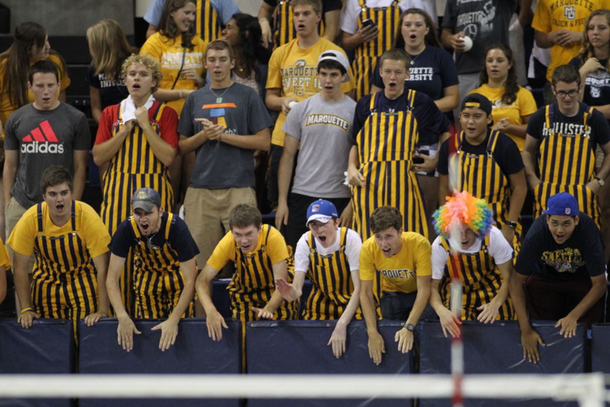 The only opportunity to cheer for MU over Fall Break is to join the striped bibs volleyball crowd in the McGuire Center.