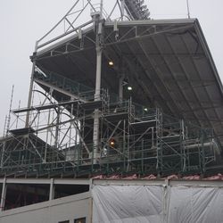 Scaffolding in the right field grandstand