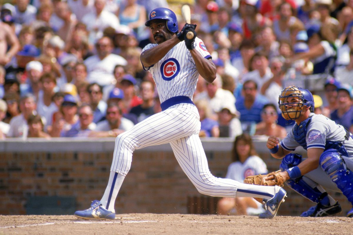 CHICAGO - 1987:  Andre Dawson #8 of the Chicago Cubs follows through on his swing during a game with the Los Angeles Dodgers in 1987 at Wrigley Field in Chicago, Illinois.  (Photo by Jonathan Daniel/Getty Images)