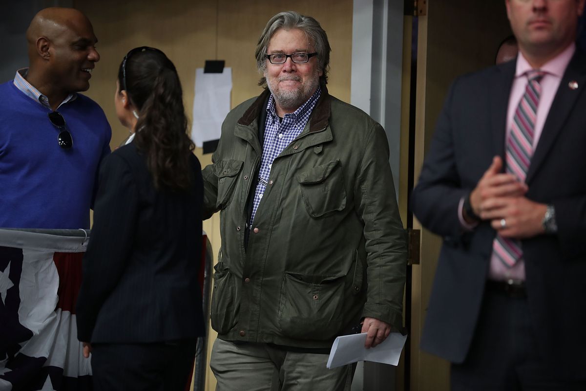 Republican presidential nominee Donald Trump's campaign CEO Steve Bannon attends a campaign rally November 1, 2016 in Eau Claire, Wisconsin.