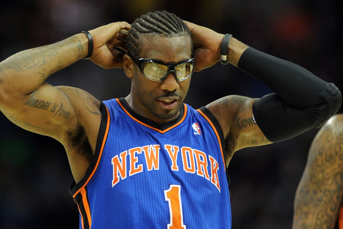 April 20, 2012; Cleveland, OH, USA: New York Knicks power forward Amare Stoudemire (1) during the game against the Cleveland Cavaliers at Quicken Loans Arena.  Mandatory Credit: Eric P. Mull-US PRESSWIRE