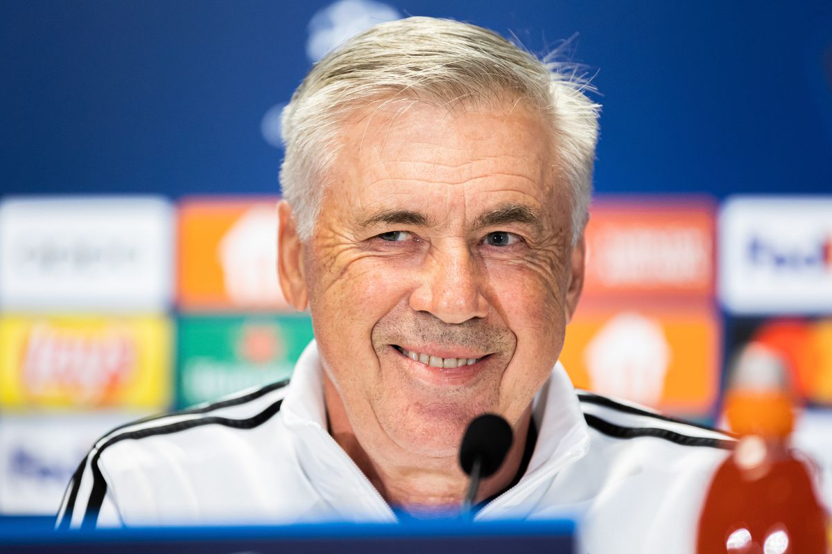 Carlo Ancelotti coach of Real Madrid smiles during the...