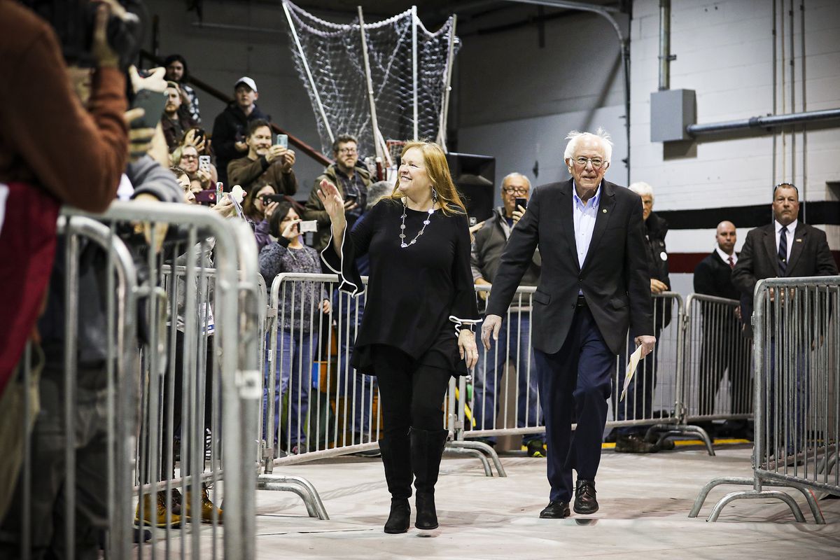 Sen. Bernie Sanders and wife Jane Sanders appear in New Hampshire at a campaign event.