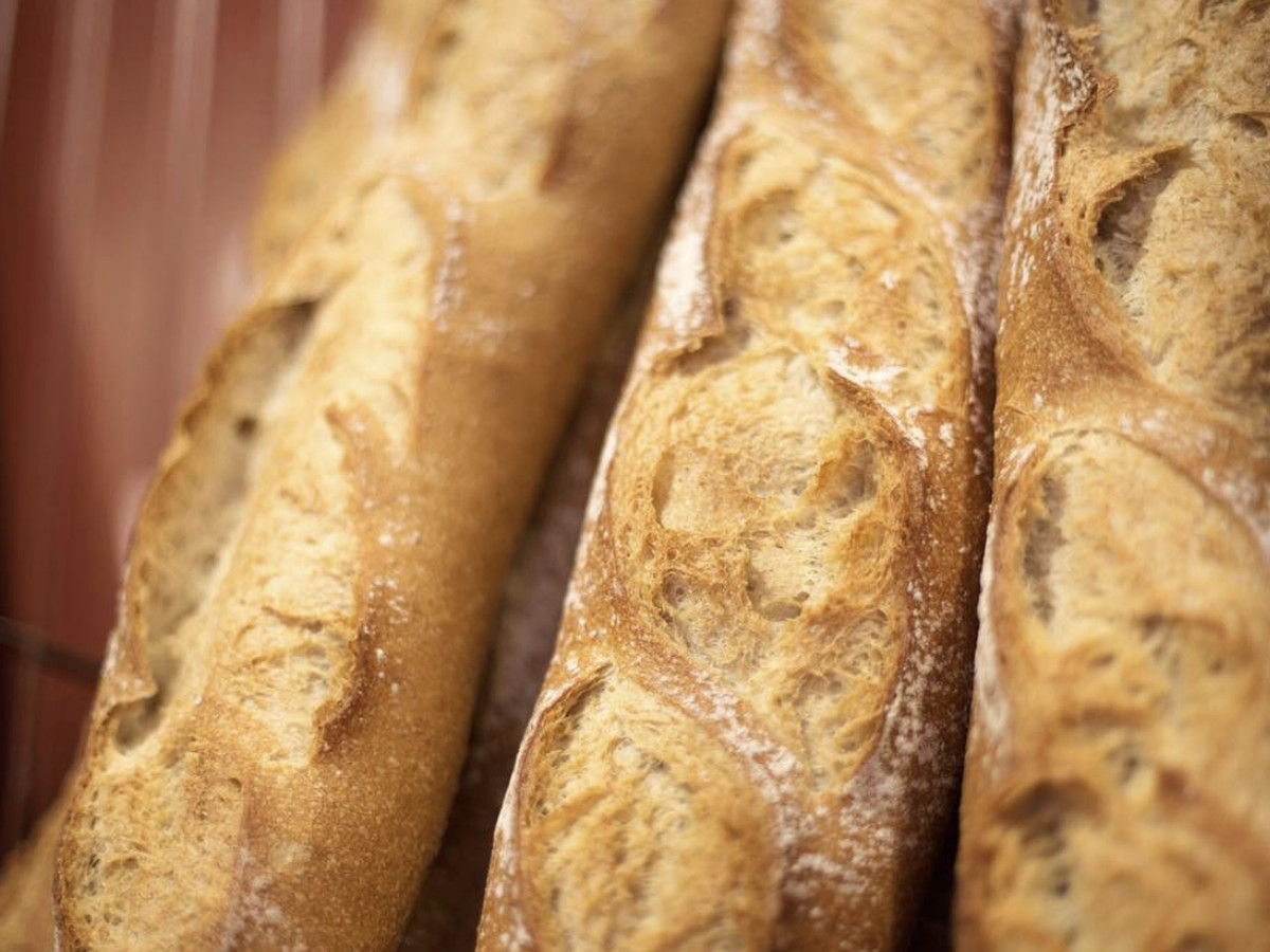 Closeup of baguettes from Le Panier