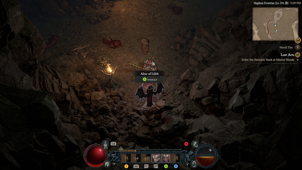 A Barbarian approaches the 8th Altar of Lilith in the Dry Steppes in Diablo 4