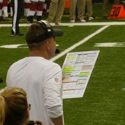 Sean Payton calling a play from his card. 