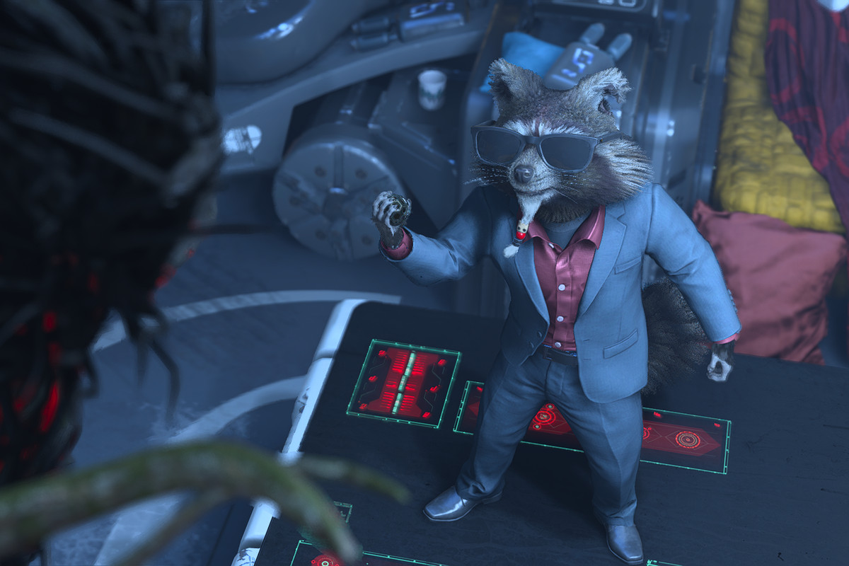 Rocket from Marvel’s Guardians of the Galaxy in a suit