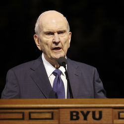 President Russell M. Nelson of The Church of Jesus Christ of Latter-day Saints speaks during a devotional at the Marriott Center at Brigham Young University in Provo, Utah, on Tuesday, Sept. 17, 2019.