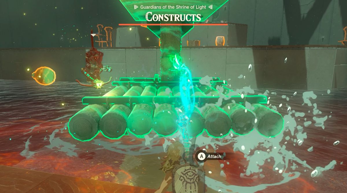 Link flipping a raft in the Sifumim Shrine in Zelda: Tears of the Kingdom