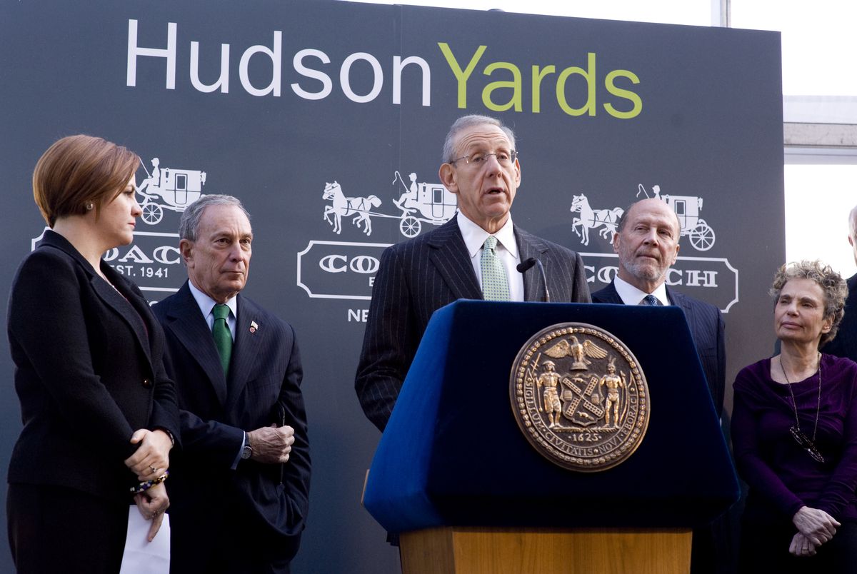 Stephen M. Ross, then chairman and CEO of Related Companies, at a Hudson Yards presser 13 months before ground breaking.