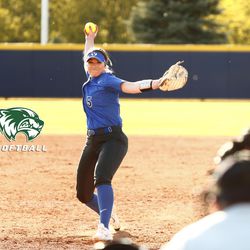 Former BYU ace pitcher McKenna Bull delivers a pitch at Gail Miller Field in Provo during the 2017 season. Bull announced Monday that she will join UVU's softball coaching staff for the 2017-18 season.