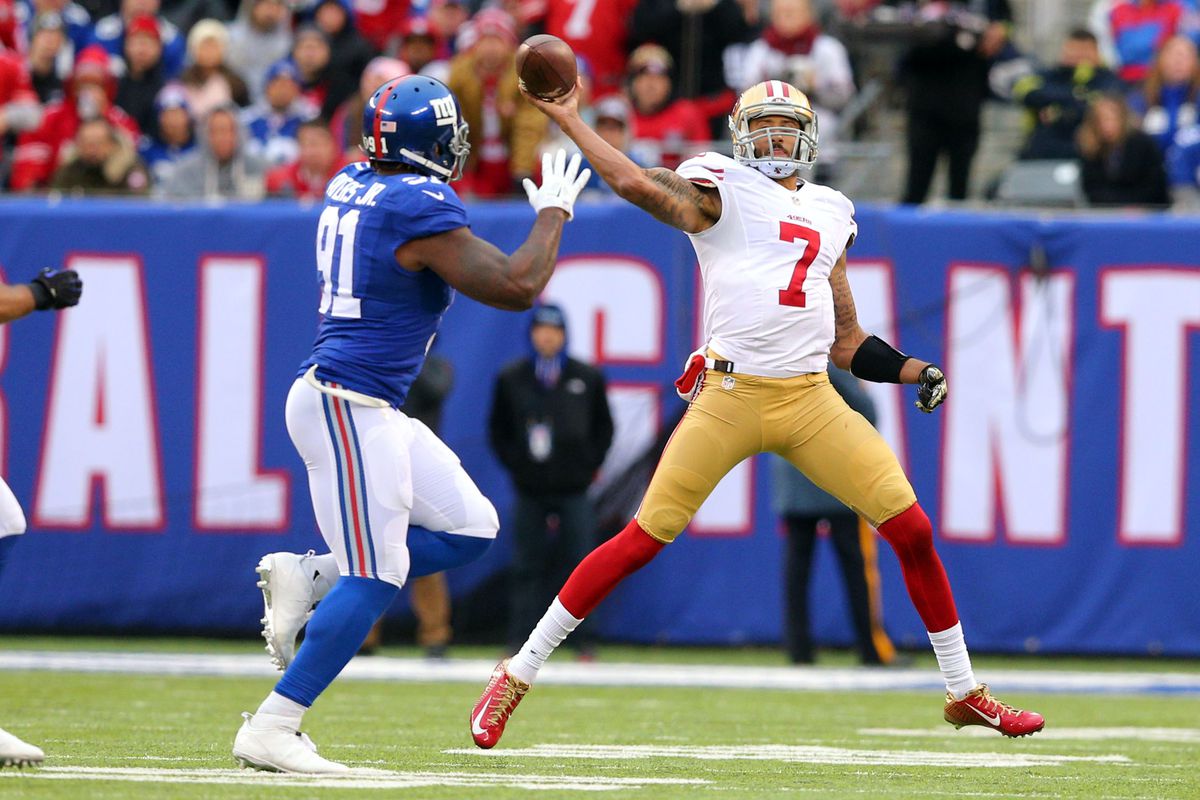 The Giants will need to make sure they keep Kaepernick in the pocket.
