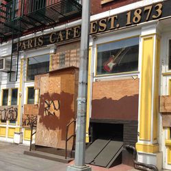 Although the bar is completely boarded up, Eater spied people working inside the space yesterday. 