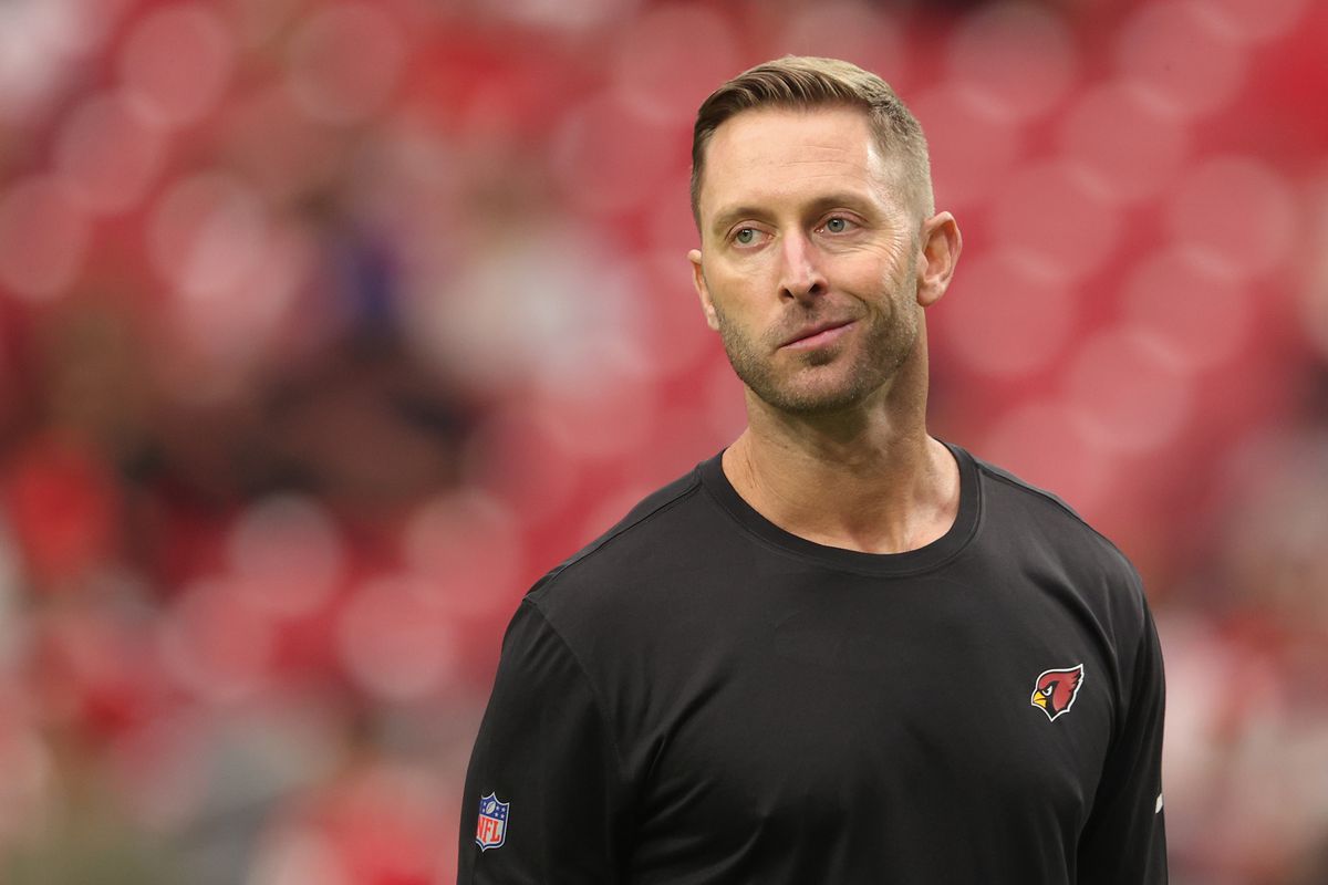 Head coach Kliff Kingsbury of the Arizona Cardinals during the NFL game at State Farm Stadium on October 10, 2021 in Glendale, Arizona. The Cardinals defeated the 49ers 17-10.