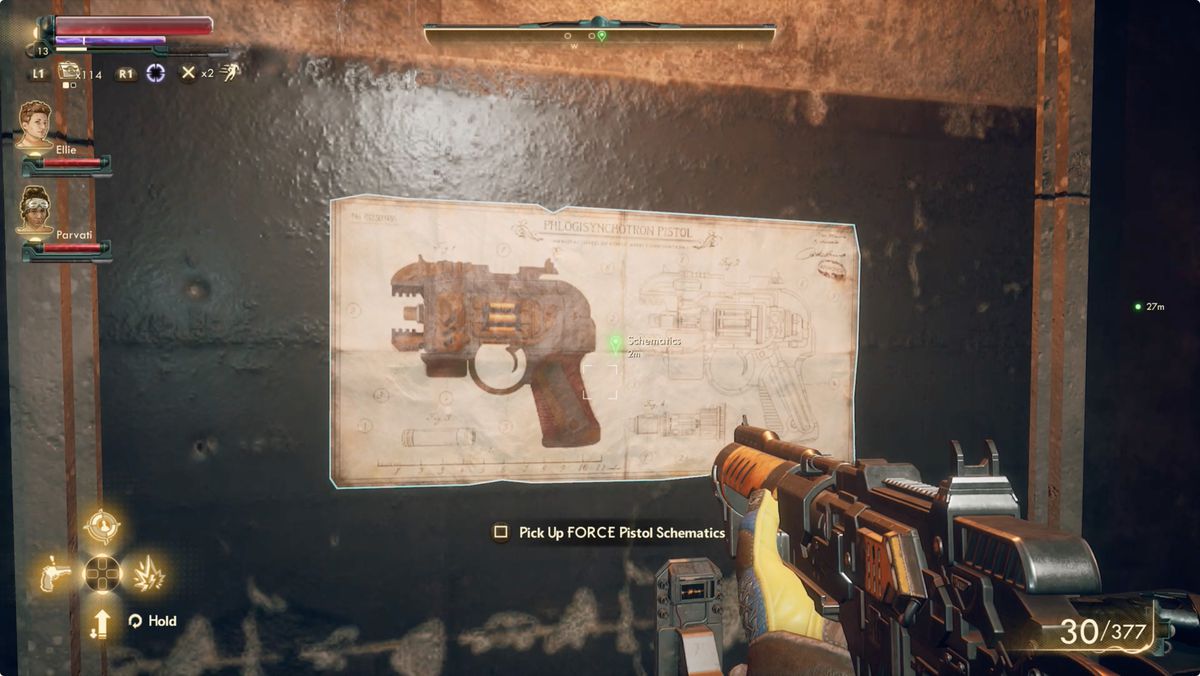 The Outer Worlds Roseway Storage Facility Armory weapon schematics.