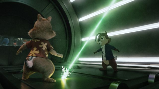 chip and dale inside of a machine with a giant green laser