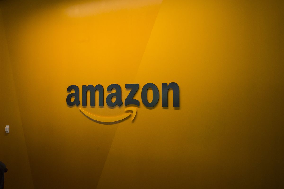The Amazon sign with the company’s trademark smile beneath it.