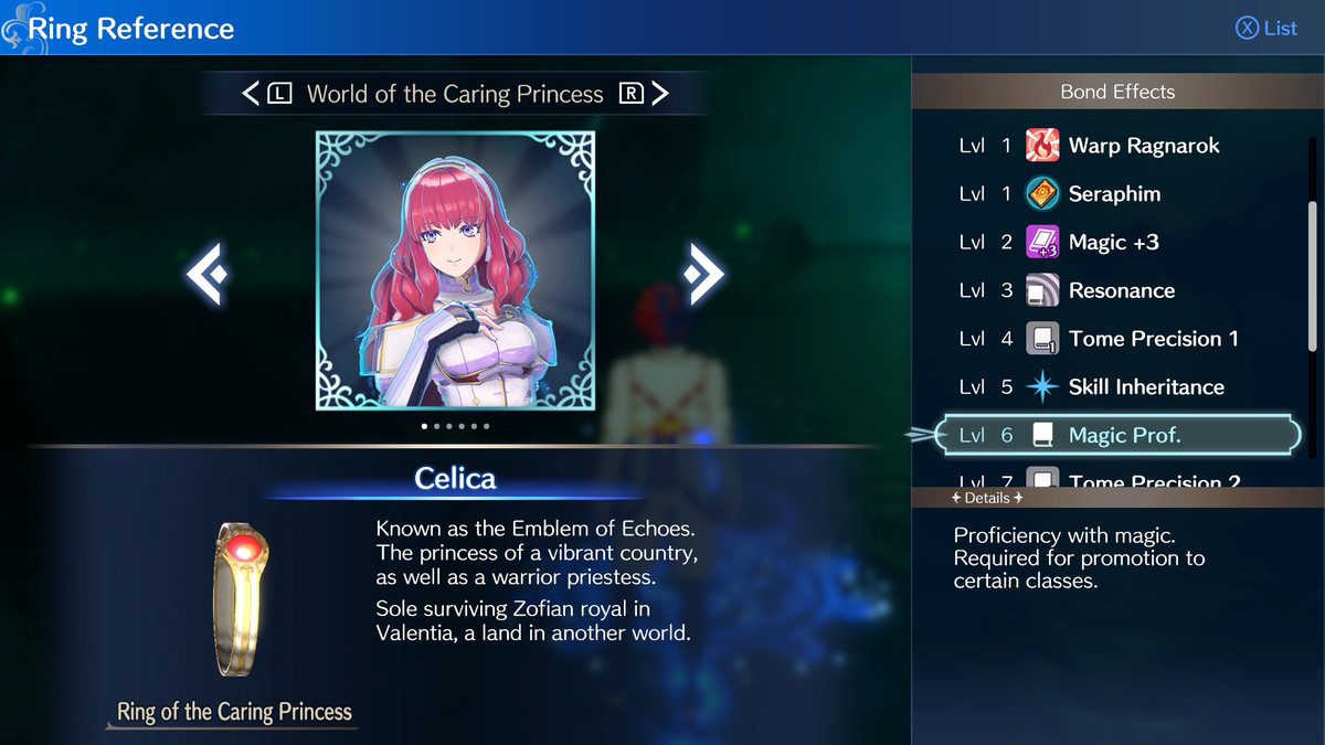 World of the Caring Princess, Celica, showing what she knows on the side of the screen