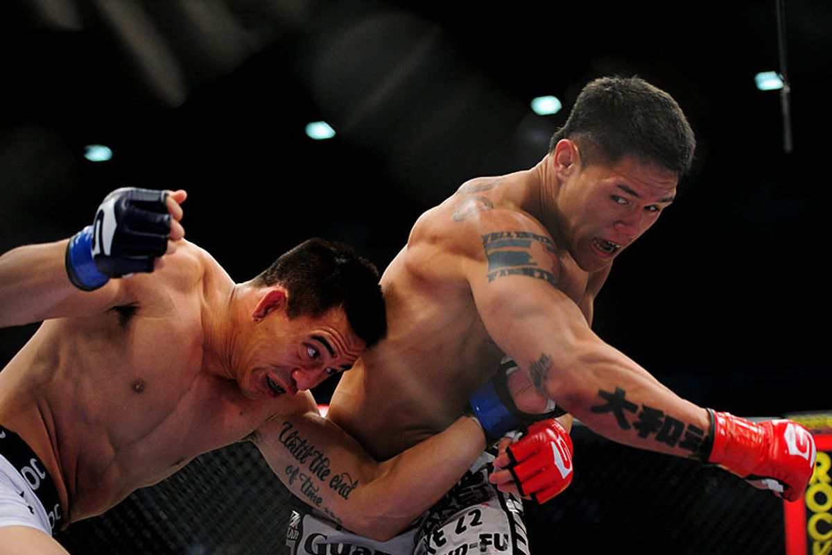 Herman Torrado takes aim at A.J. Matthews at Strikeforce: Diaz vs. Daley. (Photo by Mark J. Rebilas via markjrebilas.com)