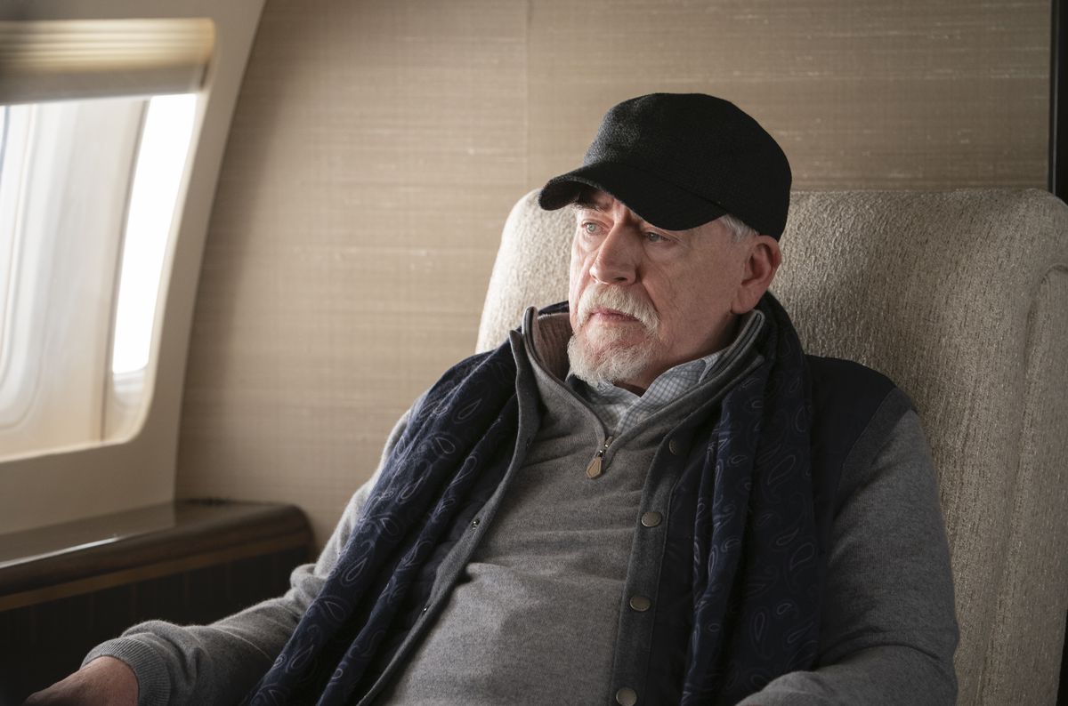 Logan (Brian Cox) pouts on his private jet in a screenshot from Succession season 2, episode 6, “Argestes”