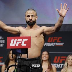 John Makdessi greets the crowd at UFC on FOX 26 weigh-ins at Bell MTS Place in Winnipeg, Manitoba.