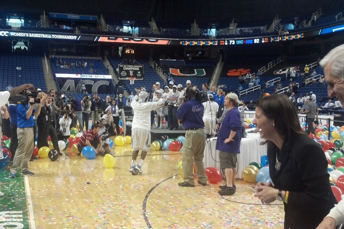 Coach P and the Blue Devils celebrate their third ACC Tournament title in four years