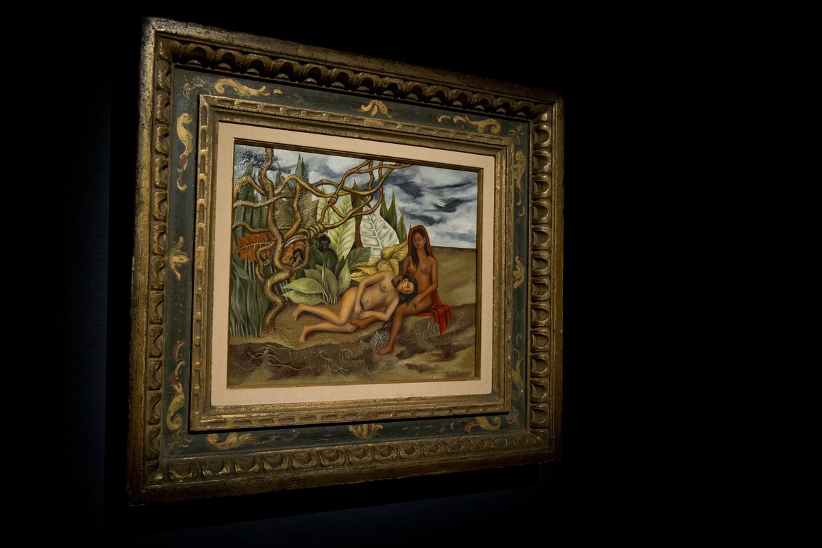“Two Nudes in the Forest (The Land Itself)” by Frida Khalo, was poised to set a new auction record for the Mexican painter at Christie’s sale of impressionist and modern art on Thursday May 12, 2016. | AP Photo/Mary Altaffer