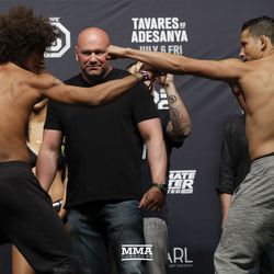Alex Caceres and Martin Bravo square off at TUF 27 weigh-ins.