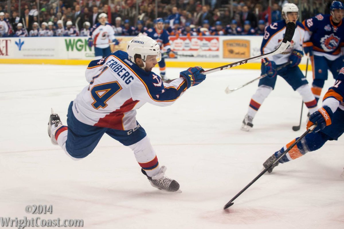 Max Friberg Takes a shot on goal at Scope 2013-2014 Norfolk Admirals