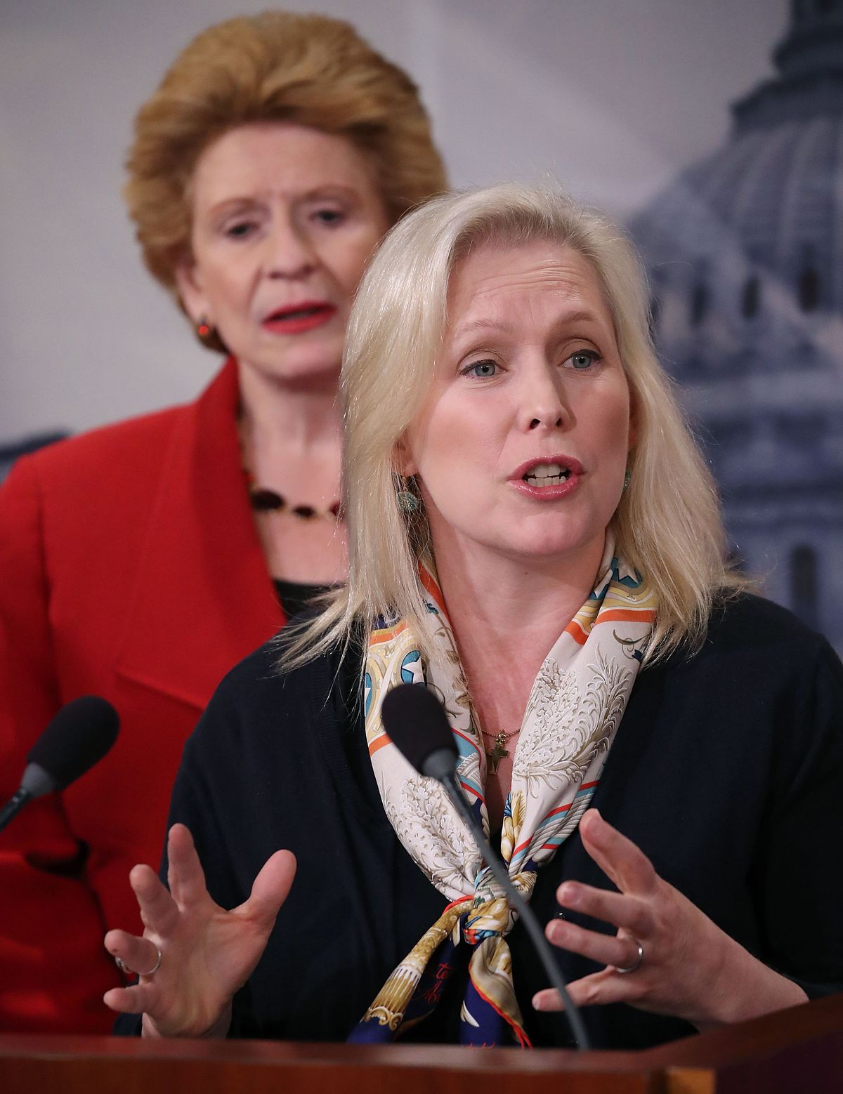 US Sen. Kirsten Gillibrand (D-NY) speaks at a press conference