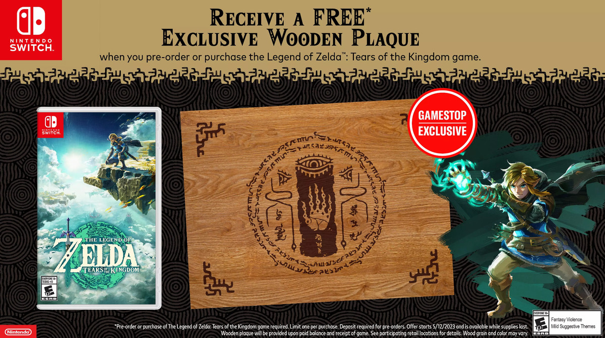 A promotional image advertising pre-order bonuses for The Legend of Zelda: Tears of the Kingdom