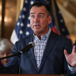 House Speaker Greg Hughes, R-Draper, discusses federal approval of Utah's long-awaited Medicaid waiver during a press conference at the Capitol in Salt Lake City on Wednesday, Nov. 1, 2017. The waiver will bring in roughly $100 million for 4,000 to 6,000 poor Utahns without children.