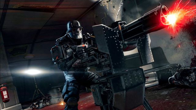 An armored Nazi fires a mounted machine gun in a screenshot from Wolfenstein: The New Order