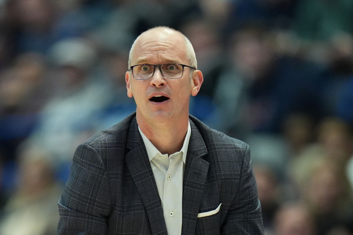 Connecticut Huskies head coach Dan Hurley watches from the sideline as they take on the Villanova Wildcats at XL Center.