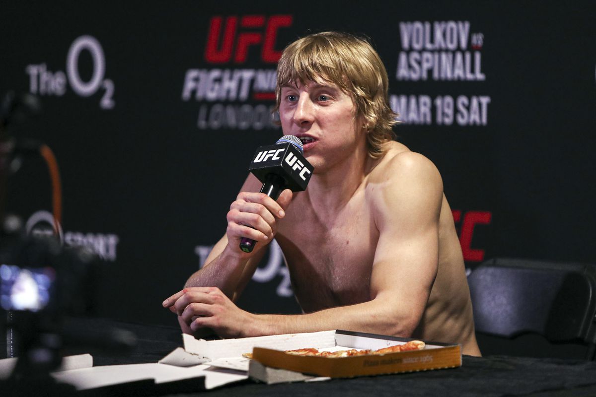 Paddy Pimblett speaks to the media after his UFC London win. 