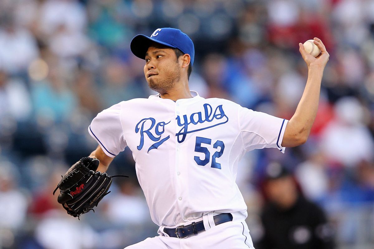 KANSAS CITY, MO - MAY 09:  Starting pitcher Bruce Chen #52 of the Kansas City Royals pitches during the game against the Boston Red Sox on May 9, 2012 at Kauffman Stadium in Kansas City, Missouri.  (Photo by Jamie Squire/Getty Images)