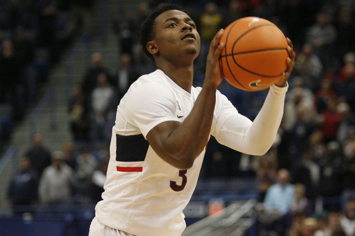 UConn's Alterique Gilbert (3) attempts a free throw after being fouled.